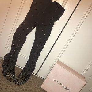 Rhinestone knee high boots